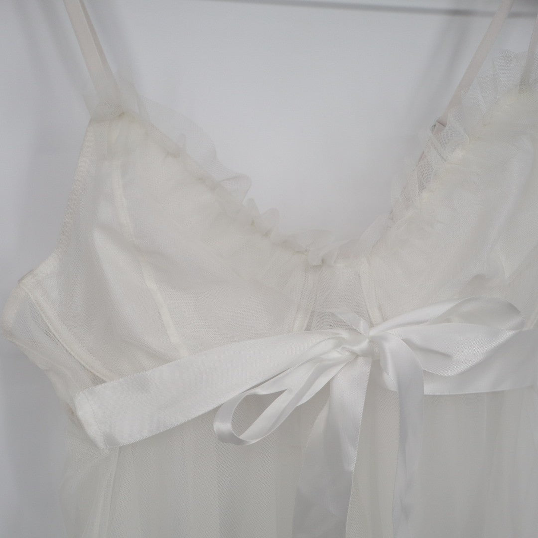 Jezebel Veil Tulle Babydoll Lingerie Women XL White Stretch Ruffle with G-String