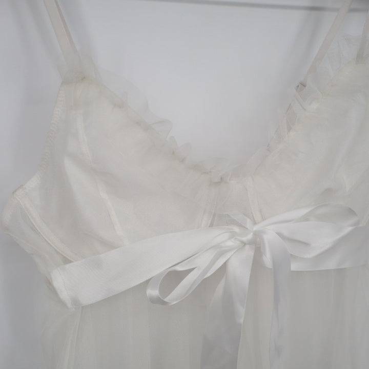 Jezebel Veil Tulle Babydoll Lingerie Women XL White Stretch Ruffle with G-String
