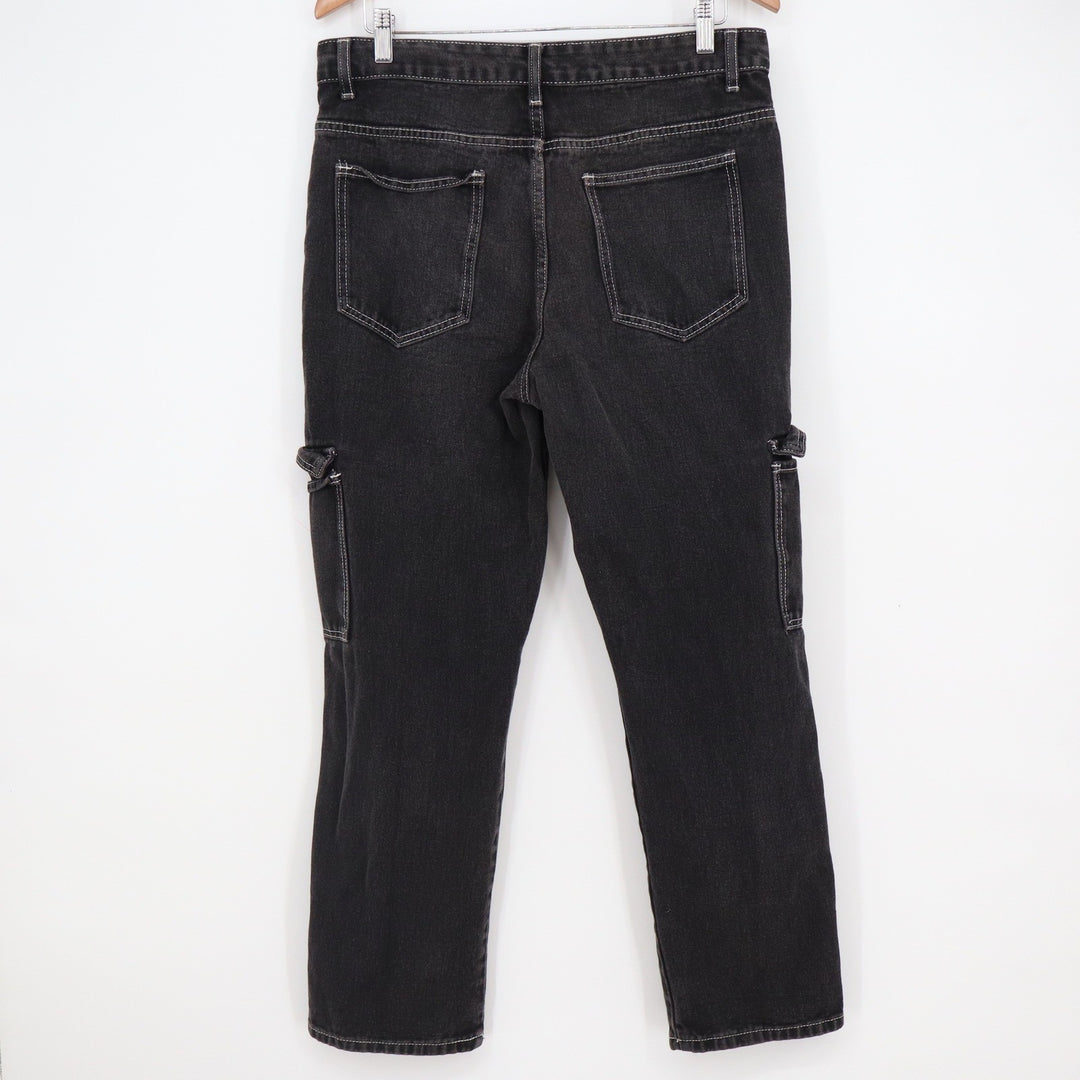 Women's Black Contrast Stitch Cargo Pants Straight Leg High Waist Size M