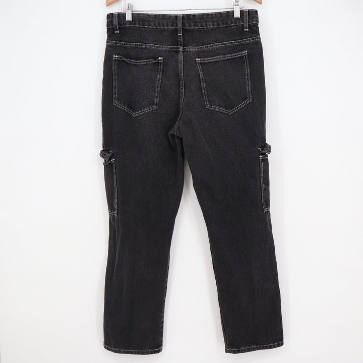 Women's Black Contrast Stitch Cargo Pants Straight Leg High Waist Size M