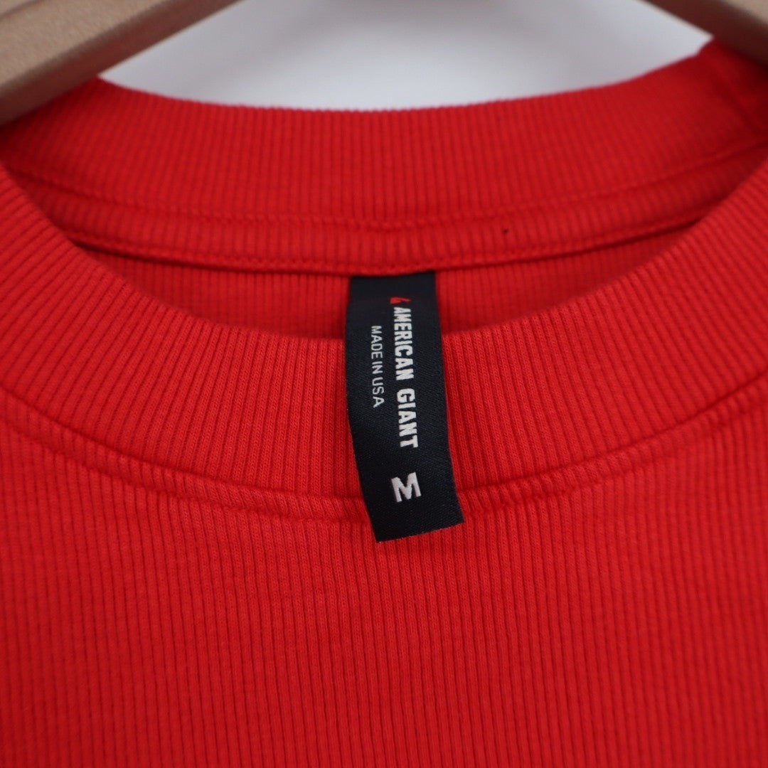 American Giant Women Red Luxe Ribbed Crew Neck Short Sleeve Tee Size M
