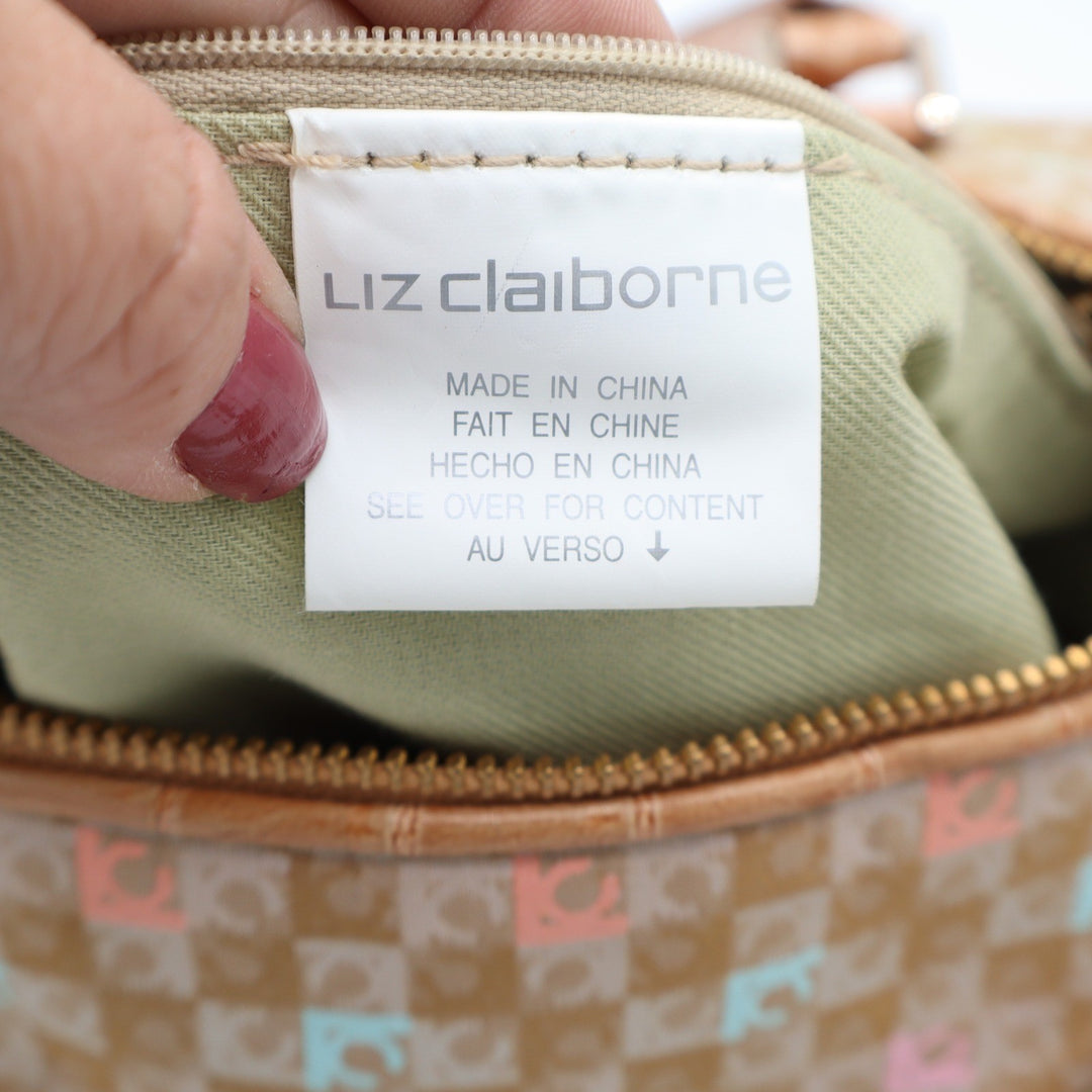 Liz Claiborne Satchel Women Large Monogram Checkerboard Tan Faux Croc Excellent