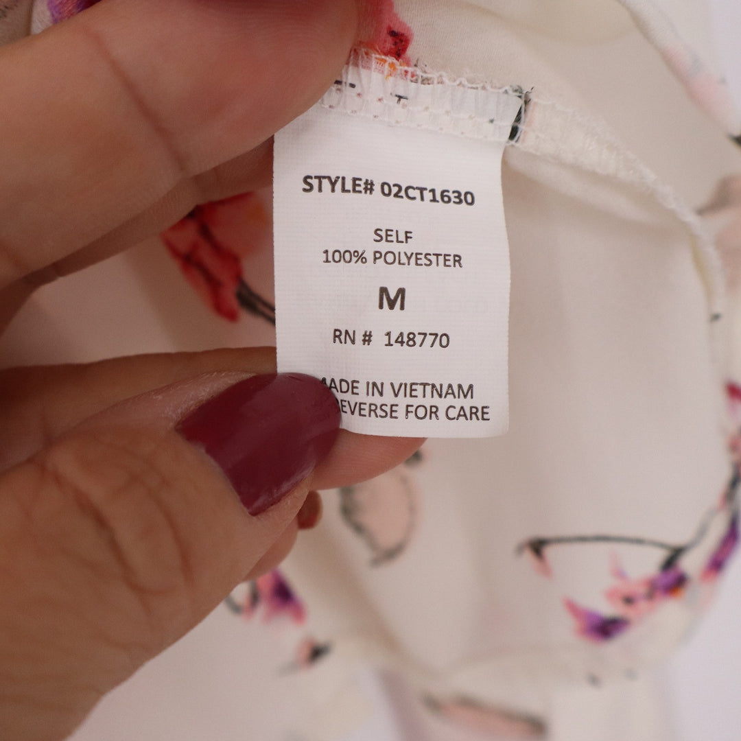 Sienna Sky Womens Floral Wrap Blouse Cream Pink Orange V-Neck Medium