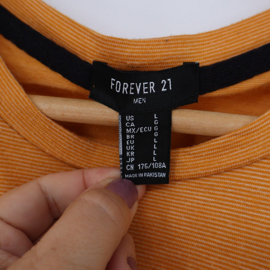 Forever 21 Men Mustard Yellow Micro Striped Pocket T-Shirt Large