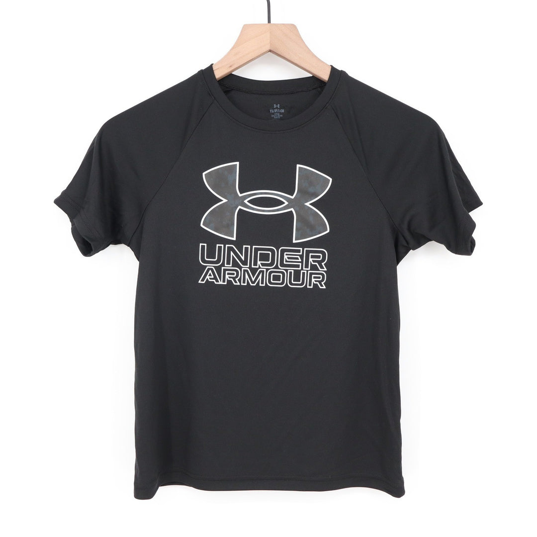 Under Armour Boys Youth Small Black Graphic Logo Short Sleeve Athletic Tee