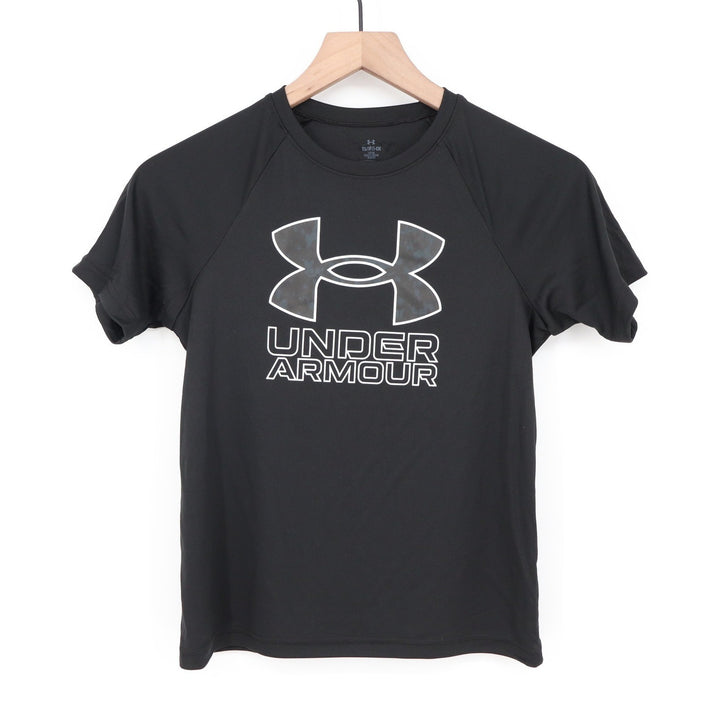 Under Armour Boys Youth Small Black Graphic Logo Short Sleeve Athletic Tee