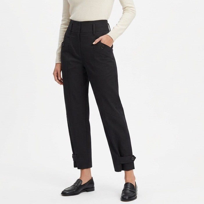 Reiss Madeline Front Pocket Tapered Pants Womens 0 Black Viscose Button Detail