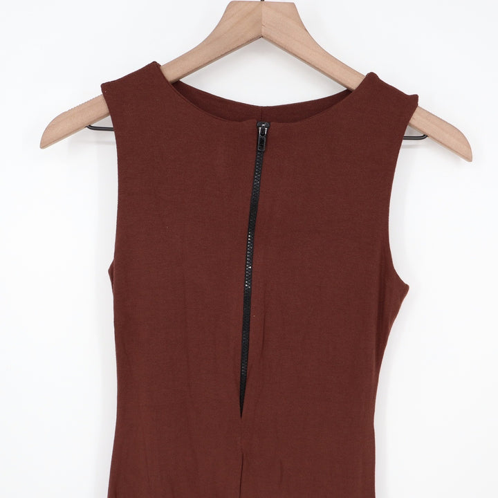 Naked Wardrobe Baby Mama Brown Sleeveless Front Zip Jumpsuit Medium