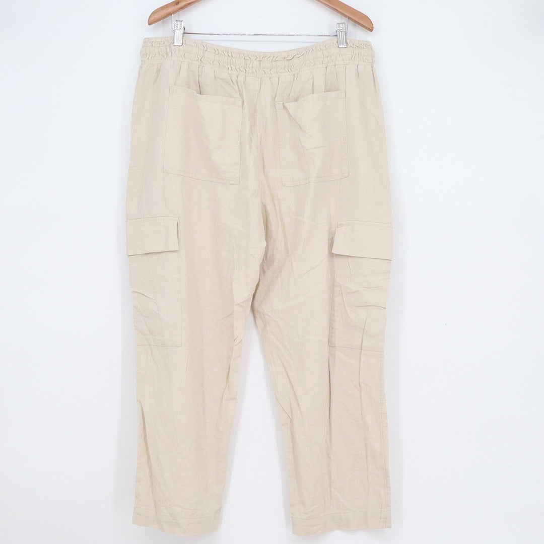 Time and Tru Womens XL Beige Linen Blend Cargo Pants Elastic Waist