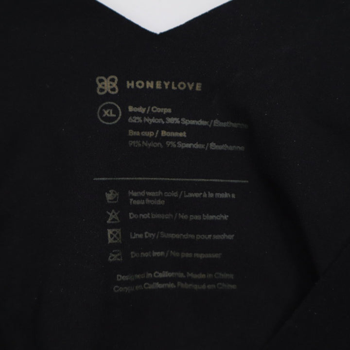Honeylove T-Shirt Bra Womens XL Black Stretch V-Neck Wireless Smoothing Back