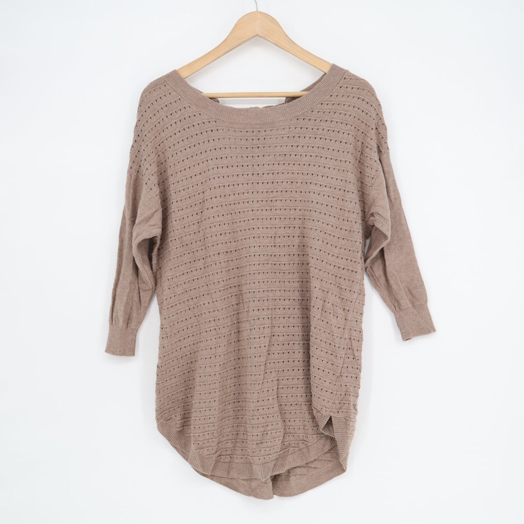 New York & Company Soho Jeans Tunic Sweater Womens Small Brown Cotton Perforated