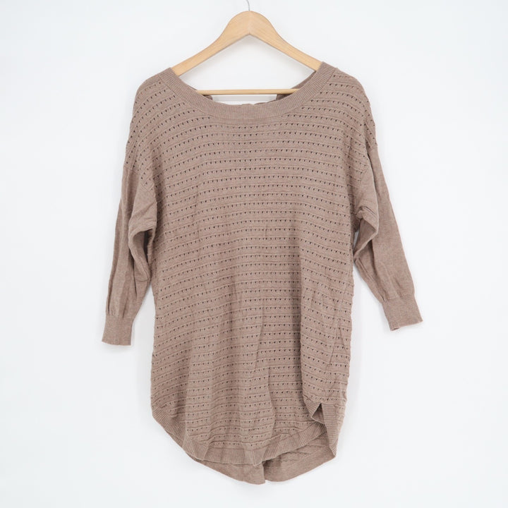 New York & Company Soho Jeans Tunic Sweater Womens Small Brown Cotton Perforated