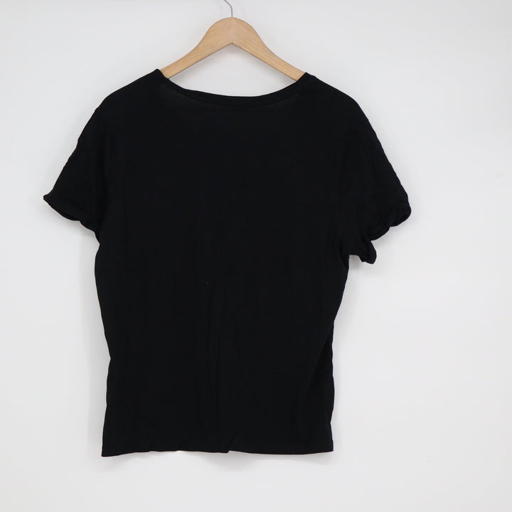A New Day Womens Black V-Neck Short Sleeve Rolled Cuff Tee Shirt Large