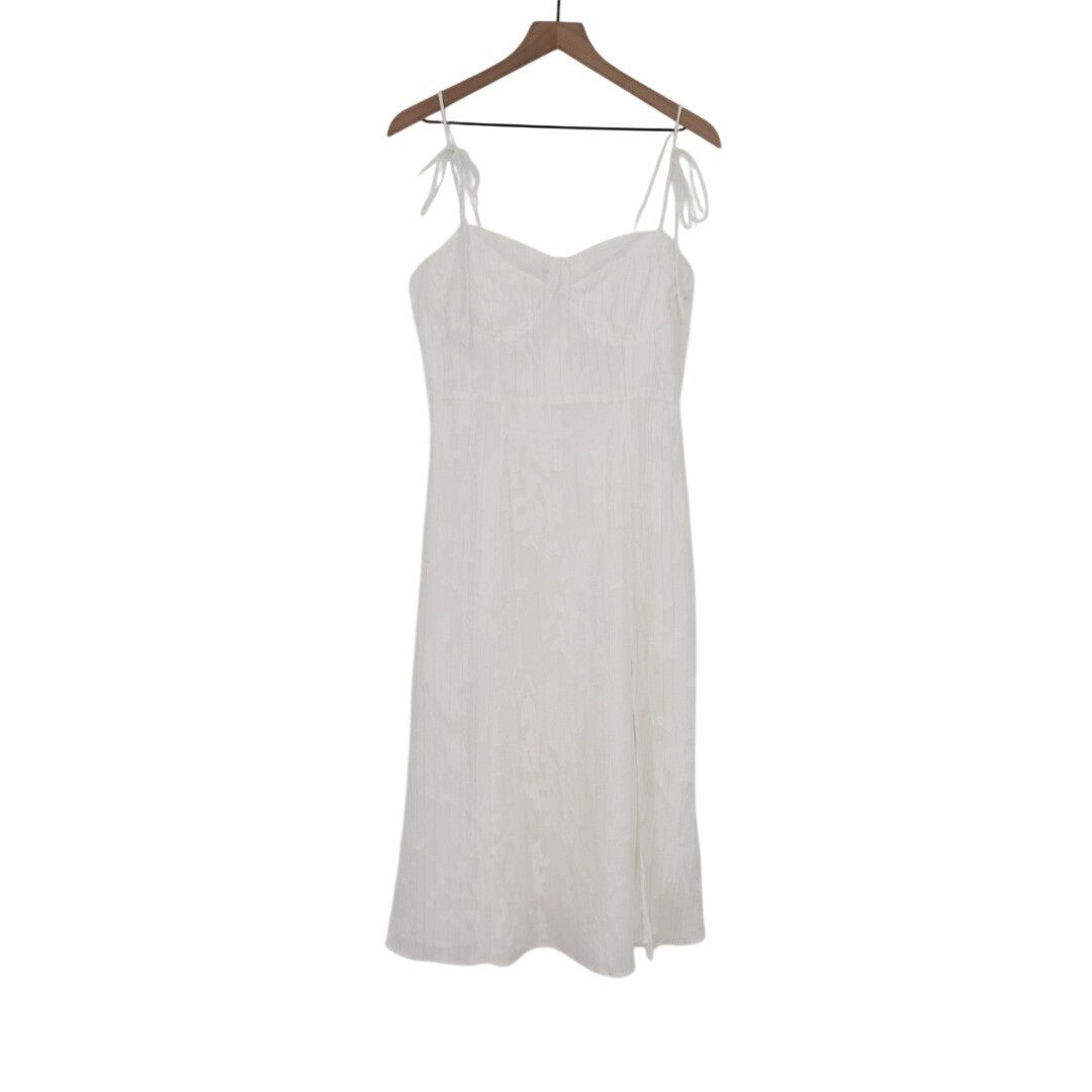 Lulus Loveliest Looks Midi Dress Womens Large White Floral Jacquard Tie-Strap