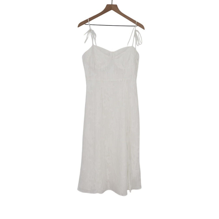 Lulus Loveliest Looks Midi Dress Womens Large White Floral Jacquard Tie-Strap