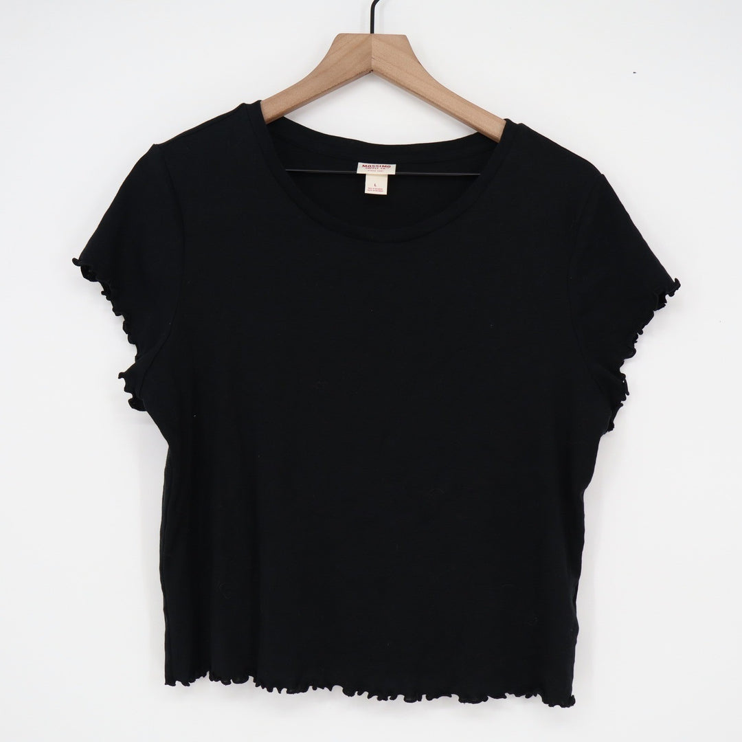 Mossimo Supply Co Womens Black Lettuce Edge Short Sleeve Cotton Tee Large