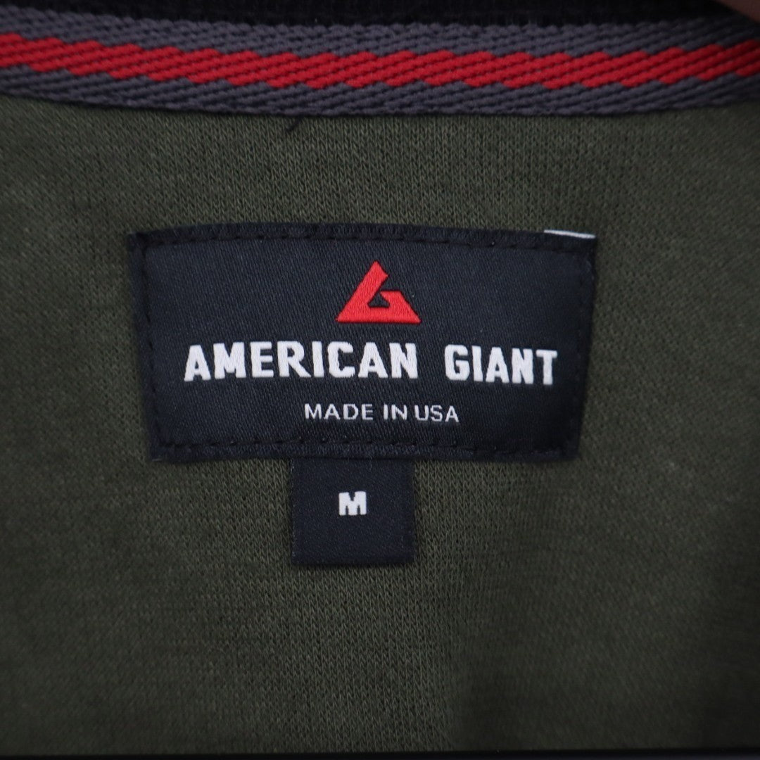 American Giant French Rib T-Shirt Mens Medium Deep Olive Black Cotton Colorblock
