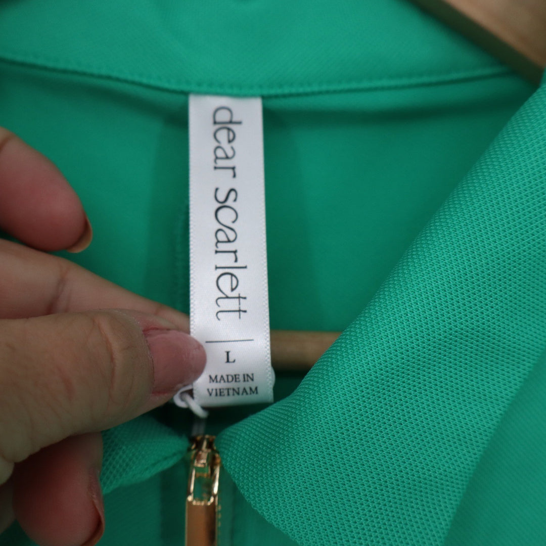 Dear Scarlett Sundial Green Sleeveless Quarter Zip Polo Top Large NWT