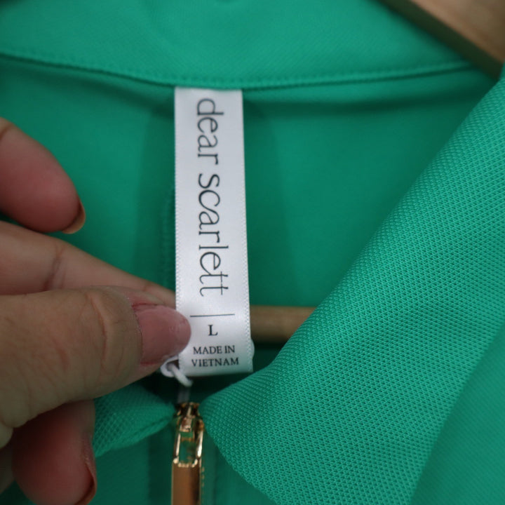 Dear Scarlett Sundial Green Sleeveless Quarter Zip Polo Top Large NWT