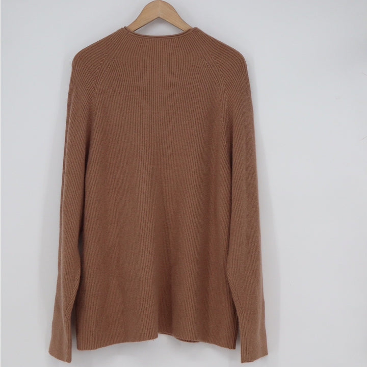 Chocolate Brown Ribbed Knit Crew Neck Raglan Sweater XXL Mens Relaxed