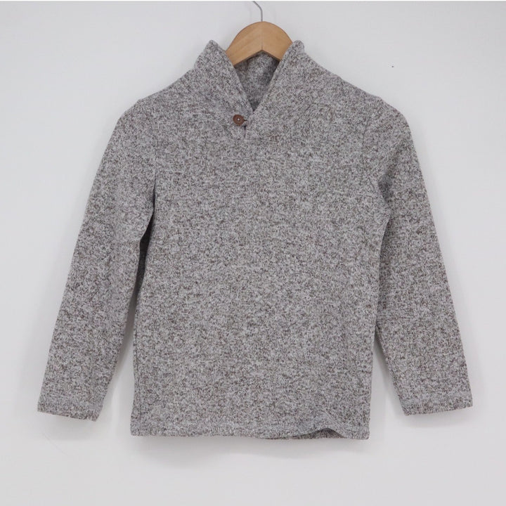 Jumping Beans Boys Size 8 Grey Fleece Shawl Collar Button Pullover Sweater