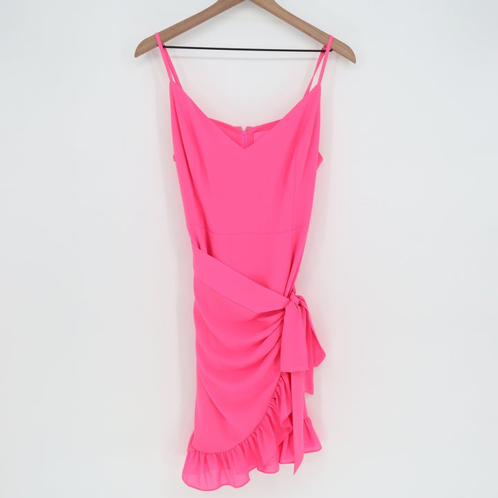 Lilly Pulitzer Neon Pink Faux Wrap Ruffle Mini Dress Size 12 Spaghetti Strap