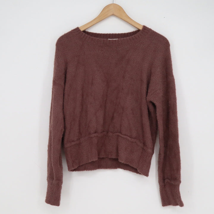 Hippie Rose Womens Mauve Eyelash Knit Fuzzy Sweater Crew Neck Size M