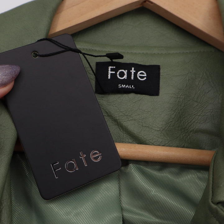 Fate Motorcycle Jacket Mens Small Sage Green Full Zip Long Sleeve Lapel Collar