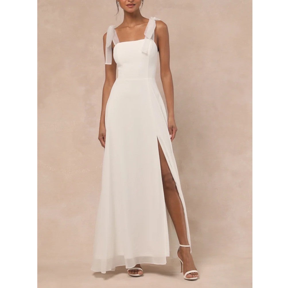 Lulus Radiant Romance Maxi Dress Womens Large White Tie-Strap Wedding Party