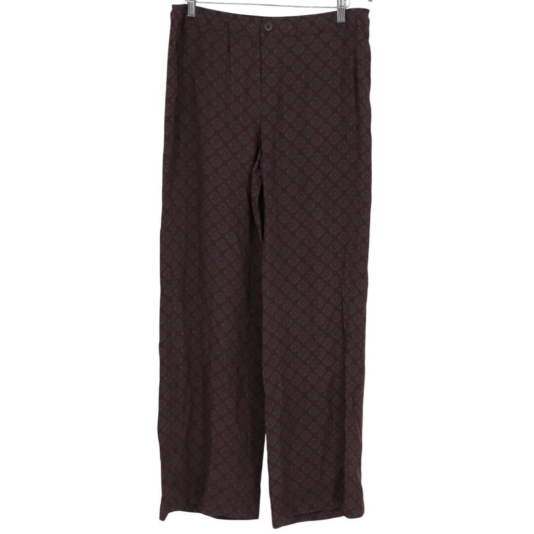 Vince Silk Jacquard Wide Leg Pants Size Medium Brown Geometric Pattern