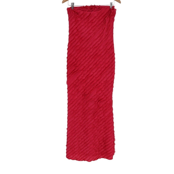 Lulus Faelyn Midi Dress Womens Medium Red Ruffled Strapless Off the Shoulder