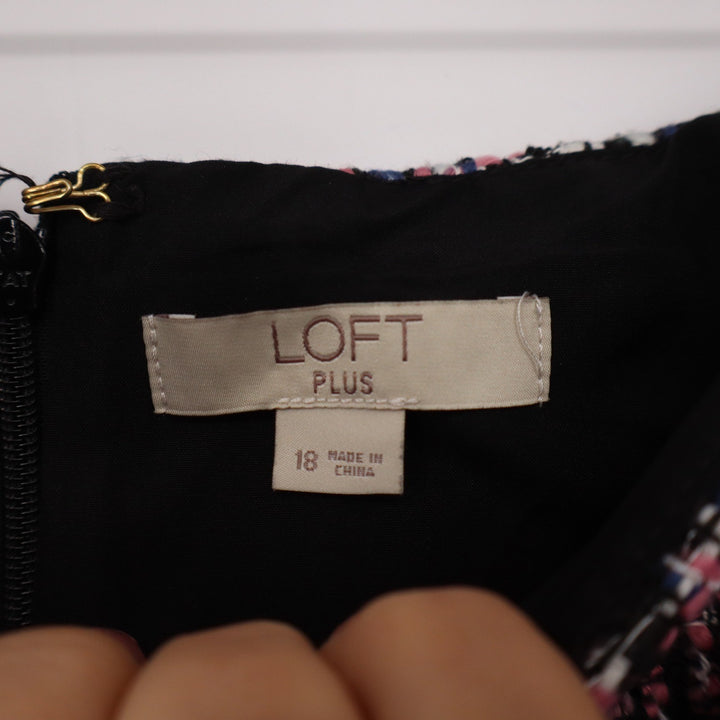 Loft Plus Size 18 Tweed Wrap Mini Skirt Multi-Color Fringe Hem Bouclé Plaid