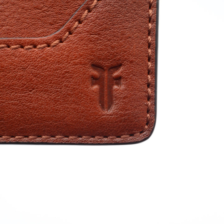 Frye Logan Cognac Brown Leather Zip Card Case Wallet with Key Ring