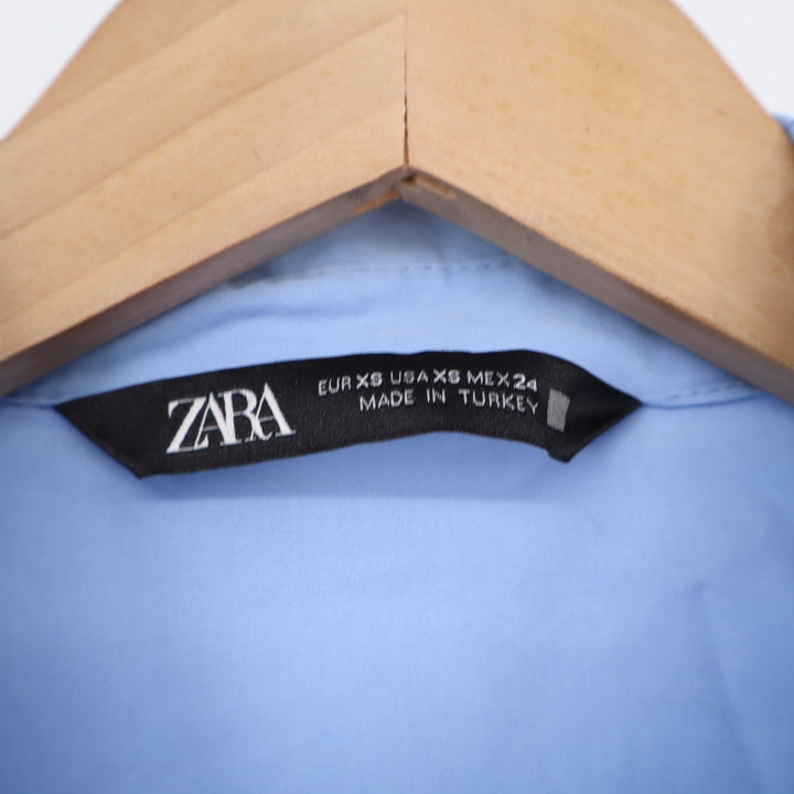 Zara Button-down Womens XS Eyelet Floral Blue Embroidered Cotton Excellent