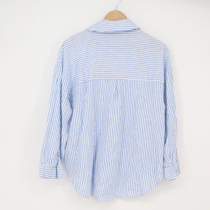 Zara Linen Button-Down Womens XS 4387/054/044 Blue White Striped Excellent