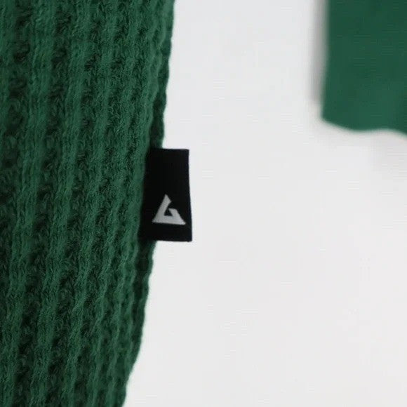 American Giant T-Shirt Men M Hunter Green Cotton Stretch Waffle Knit Henley Neck