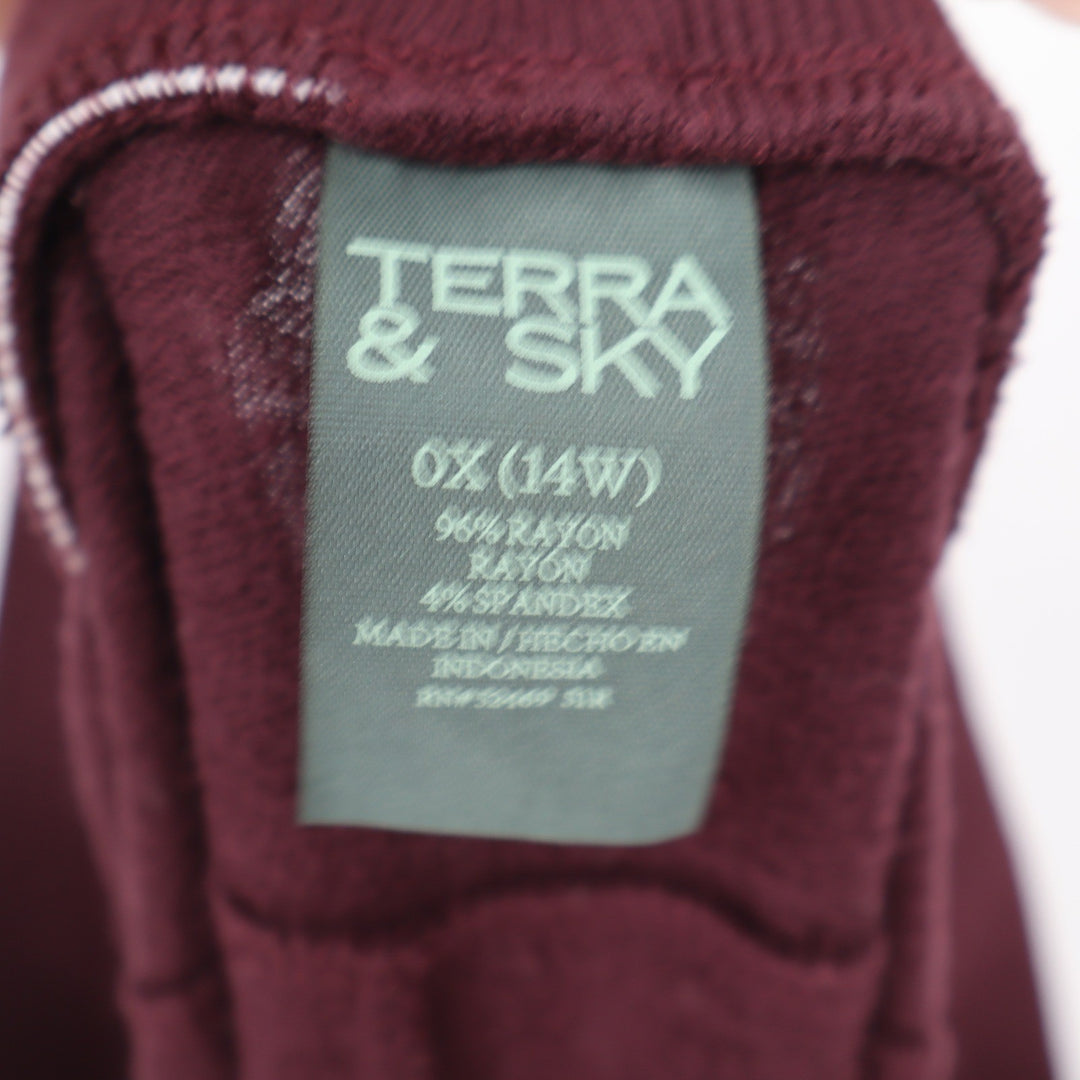 Terra & Sky Womens 0X 14W Burgundy Wide Leg Lounge Pants Drawstring Pockets Soft