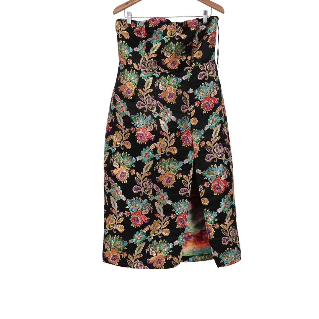 Olia Clothing VICI Ganni Jacquard Strapless Midi Dress Black Multi Floral Large