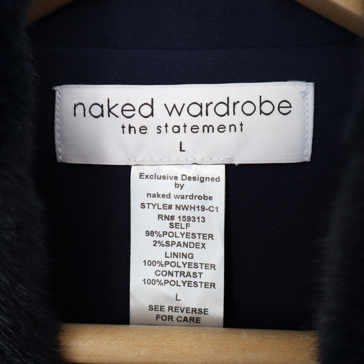 Naked Wardrobe The Statement Trench Coat Womens Large Navy Shawl Collar Stretch