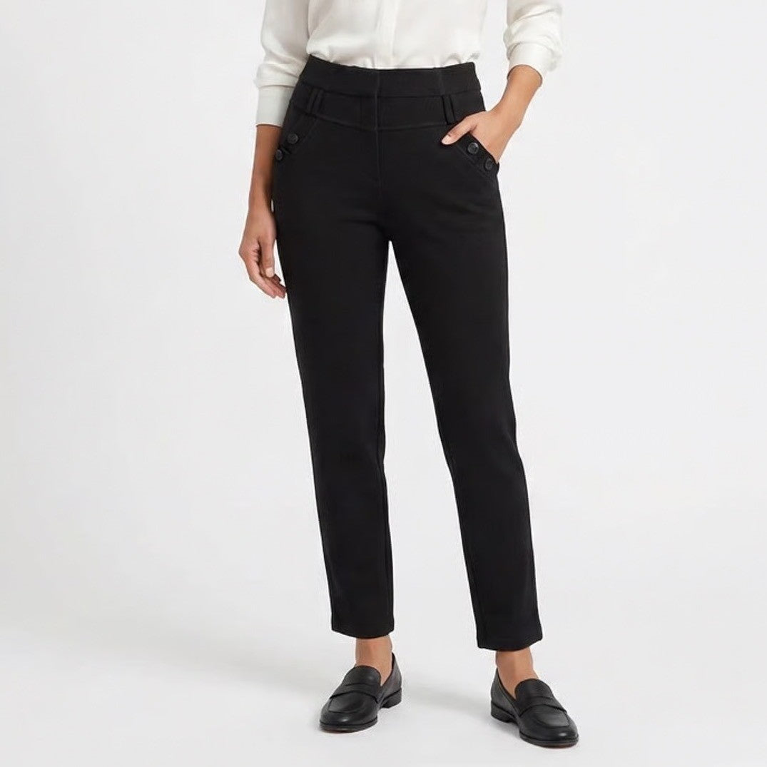 YiTong Black Textured Knit Tapered Pants Button Detail Size Medium