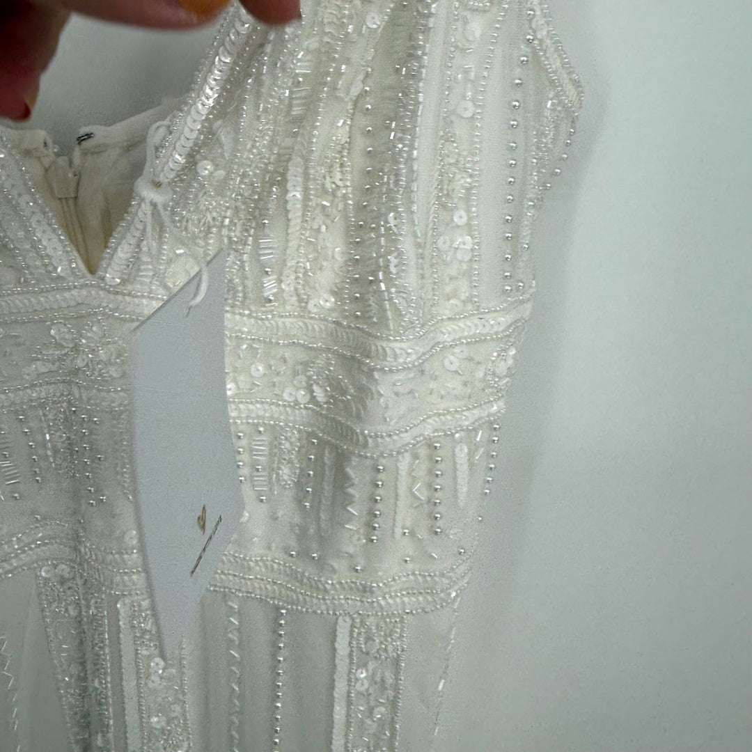 Lulus Stunning Vow White Beaded Sequin Maxi Dress Size L