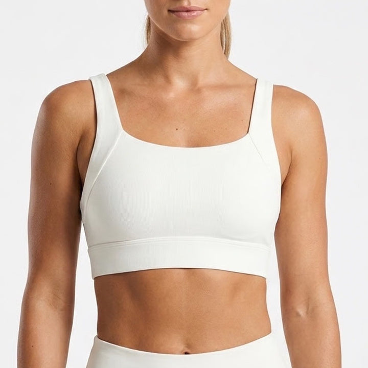 Athleta Invincible Sports Bra Womens 36C White Round Neck Wide Strap Wireless