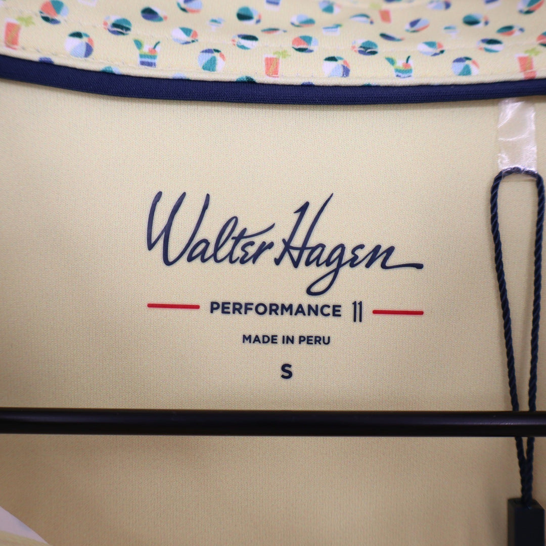Walter Hagen Mens Performance 11 Golf Polo Shirt Yellow Beach Print S