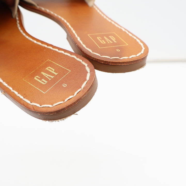 Gap Womens Flat Slide Sandals Iconic Khaki Brown Minimalist Slip On Size 6