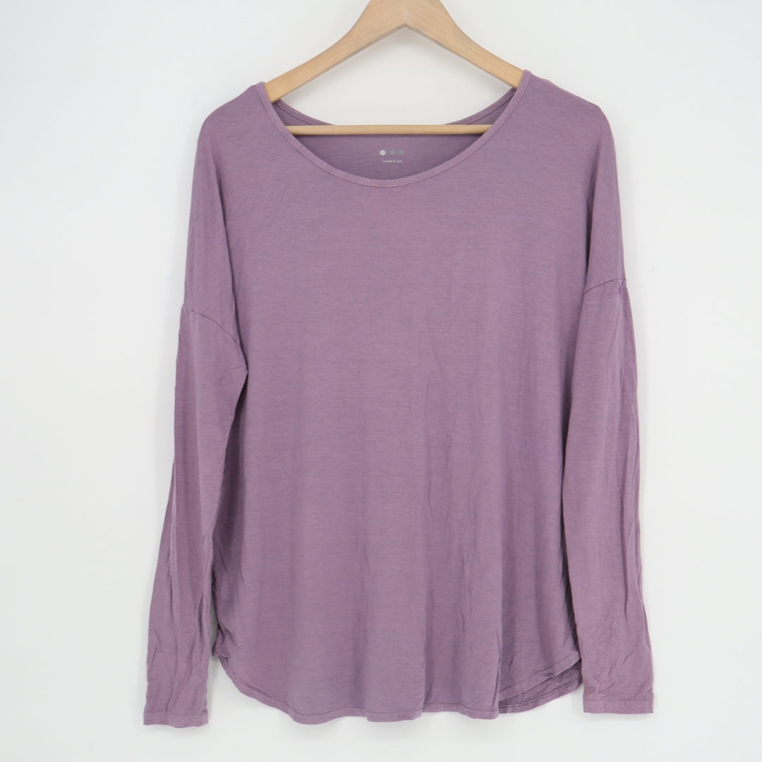 Three Dots T-Shirt Womens Small Purple Cotton Long Sleeve Round Neck Pullover