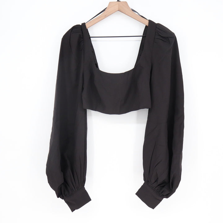 Naked Wardrobe The Statement Black Square Neck Balloon Sleeve Crop Top