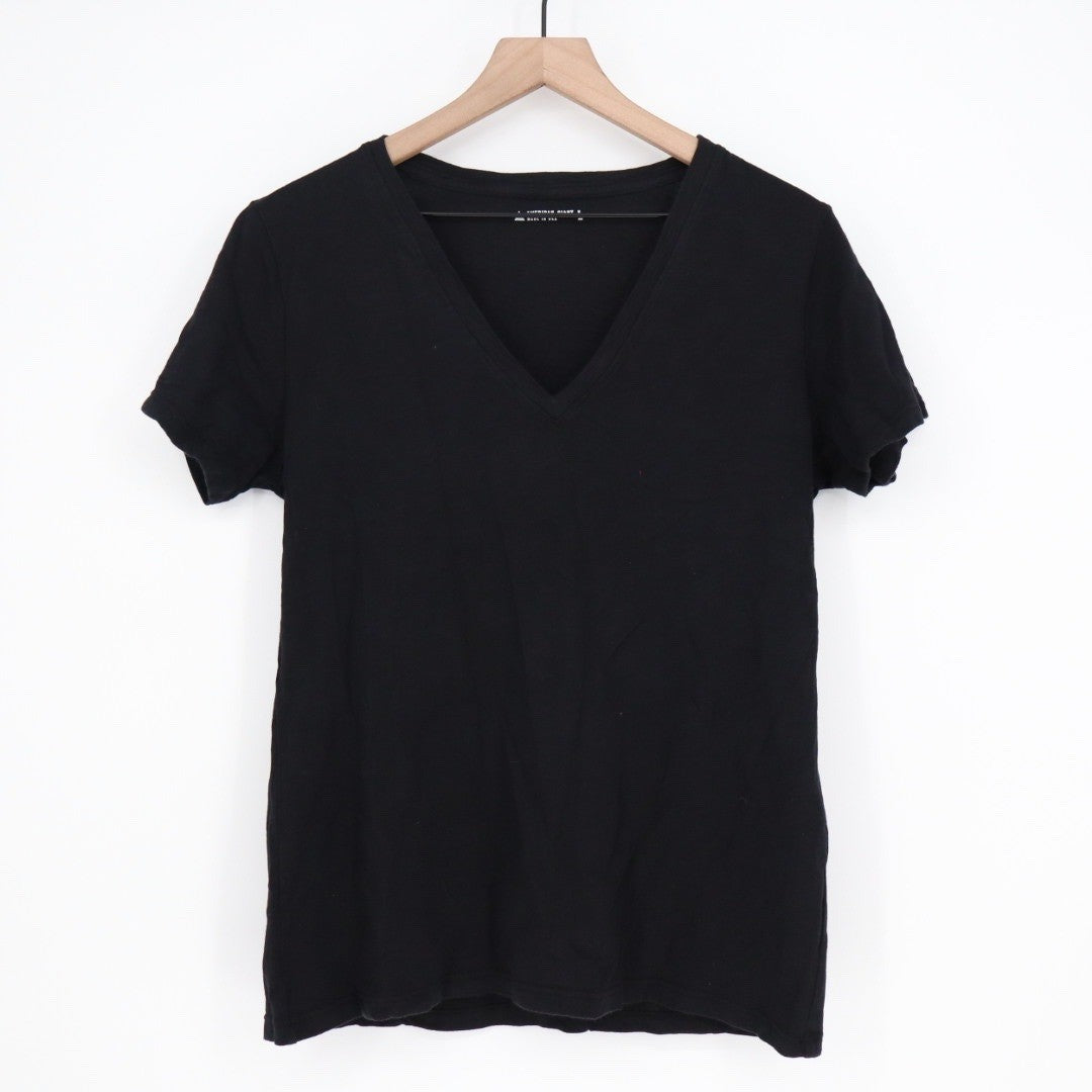 American Giant Womens Black V Neck T Shirt Size Large Made in USA Cotton Basic