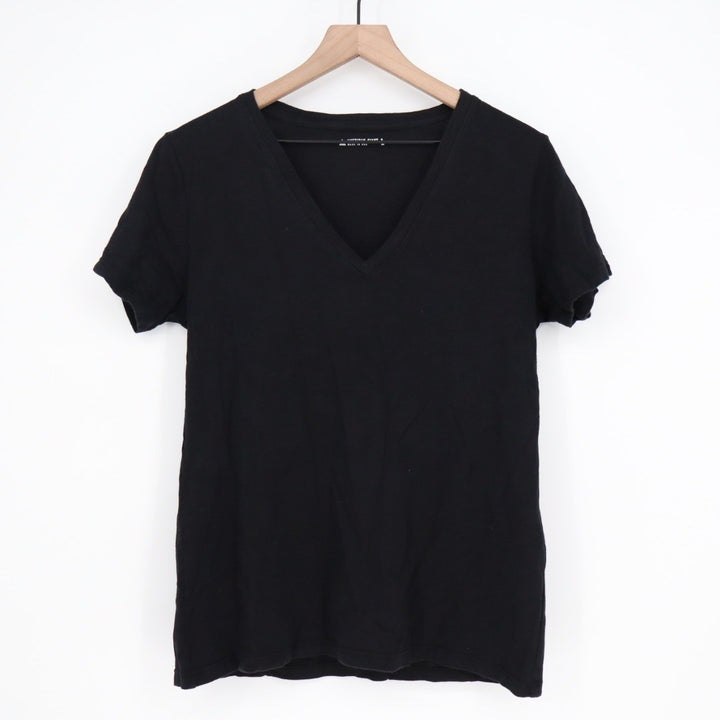 American Giant Womens Black V Neck T Shirt Size Large Made in USA Cotton Basic