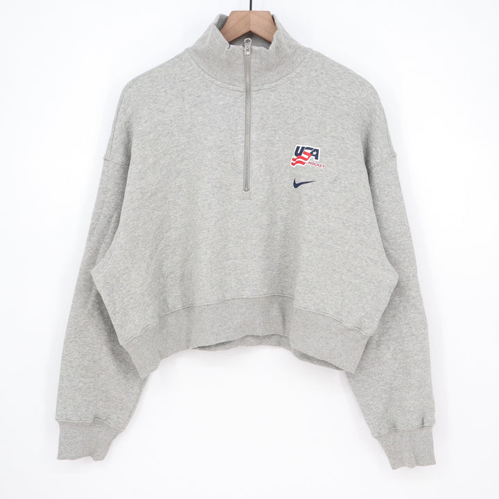 Nike Women Phoenix Crop QTR Zi USA Hockey Grey Fleece Pullover Large