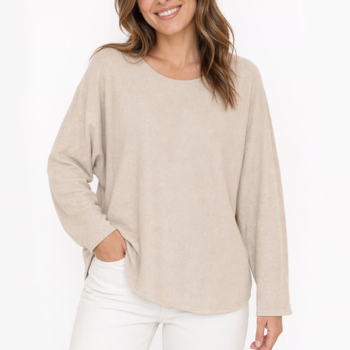 Michael Kors Sweater Womens Large Beige Cotton High Low Hem Long Sleeve Pullover